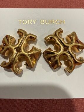 Tory Burch | Gold Plated Icon Logo Statement Earrings | Mid-Size